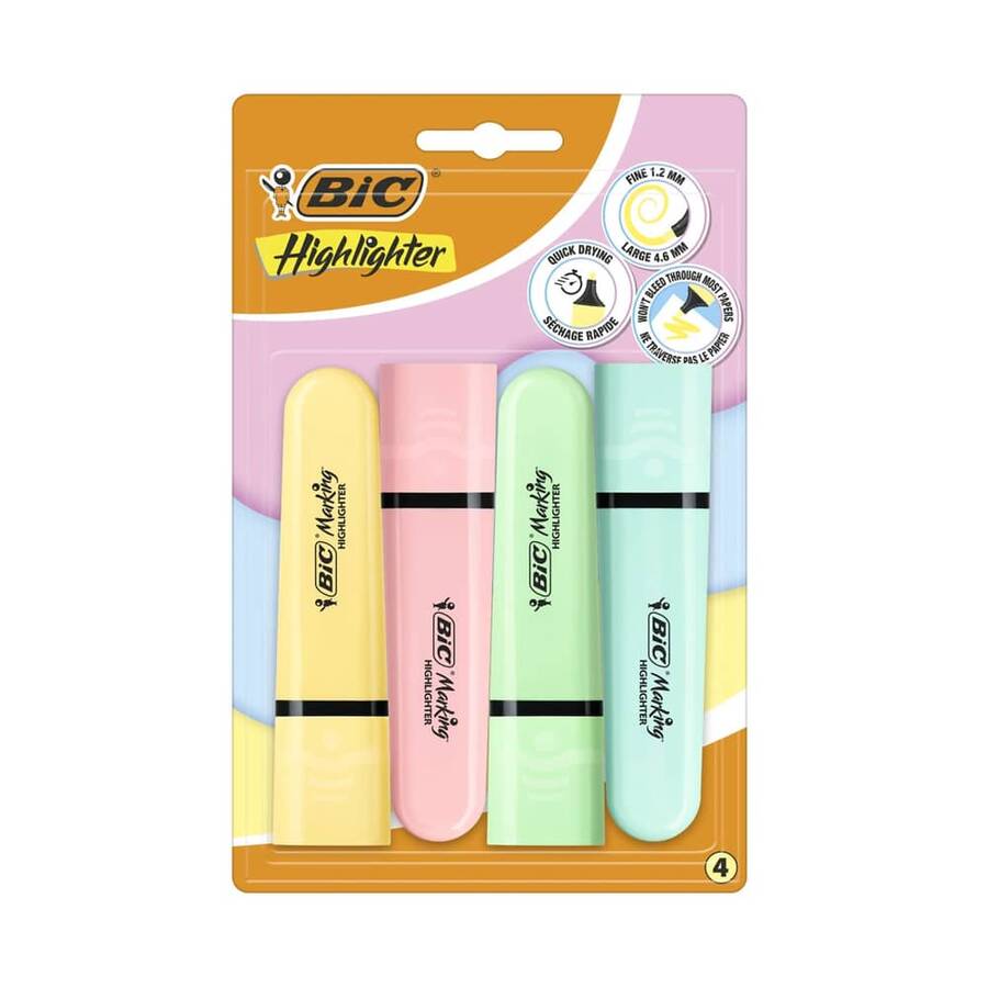 Bic Marking Flat Highlighter 4'lü Blister Pastel Renkler 517953