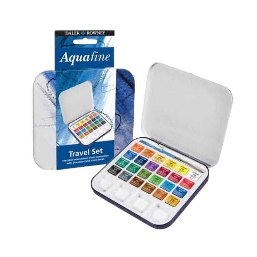 Daler Rowney Aquafine Seyahat Seti 24 Yarım Boy Metal Kutu