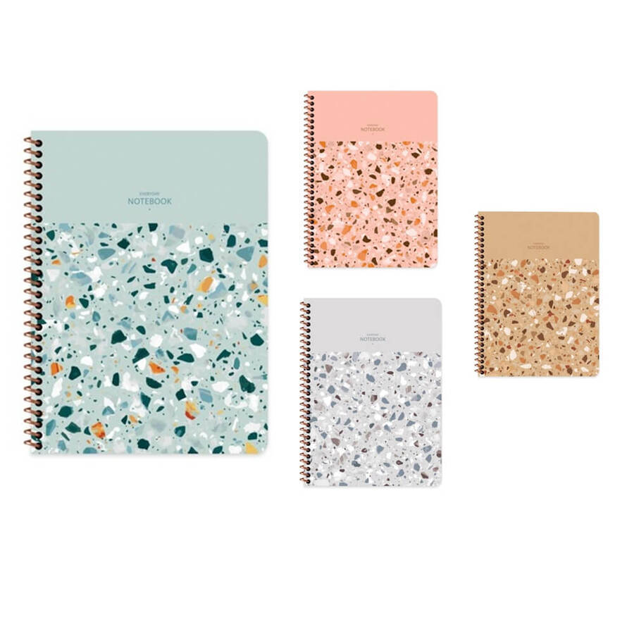 Keskin Color Terazzo Spiralli Plastik Kapak Defter 16,5x22,5 cm 80 Yaprak Çizgili